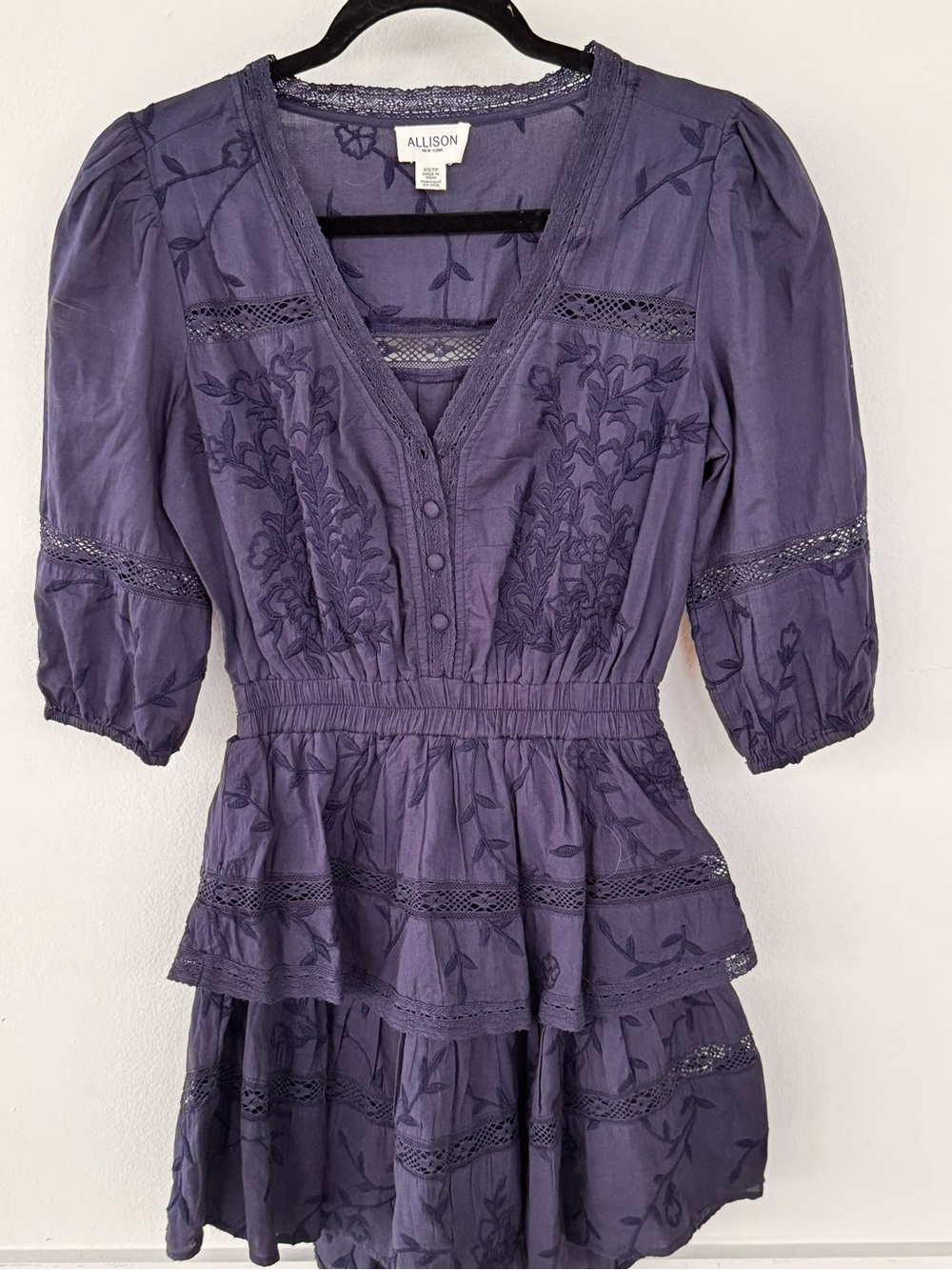 Allison Navy Blue Embroidered Tiered Mini Dress